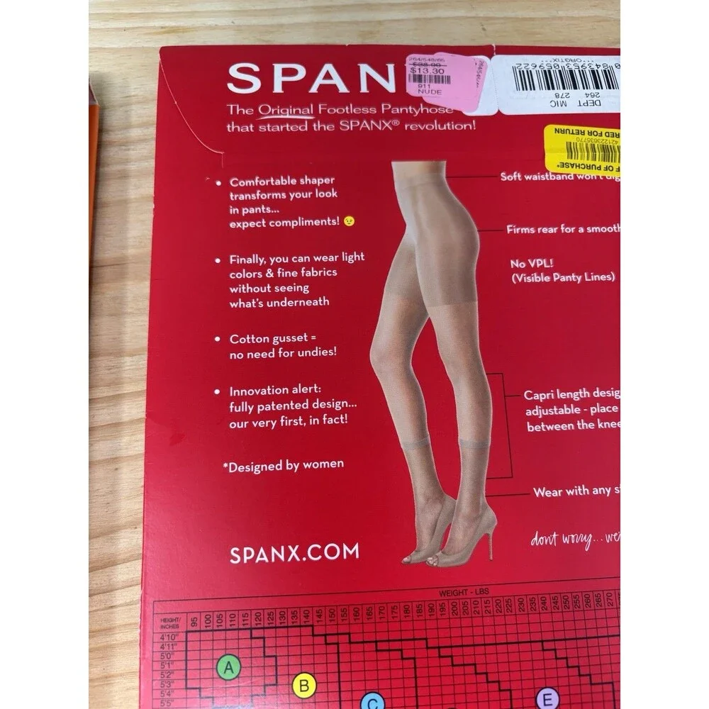 Lot 2 -Spanx Footless Power Capri Black & Nude Shaping Pantyhose Size A Original